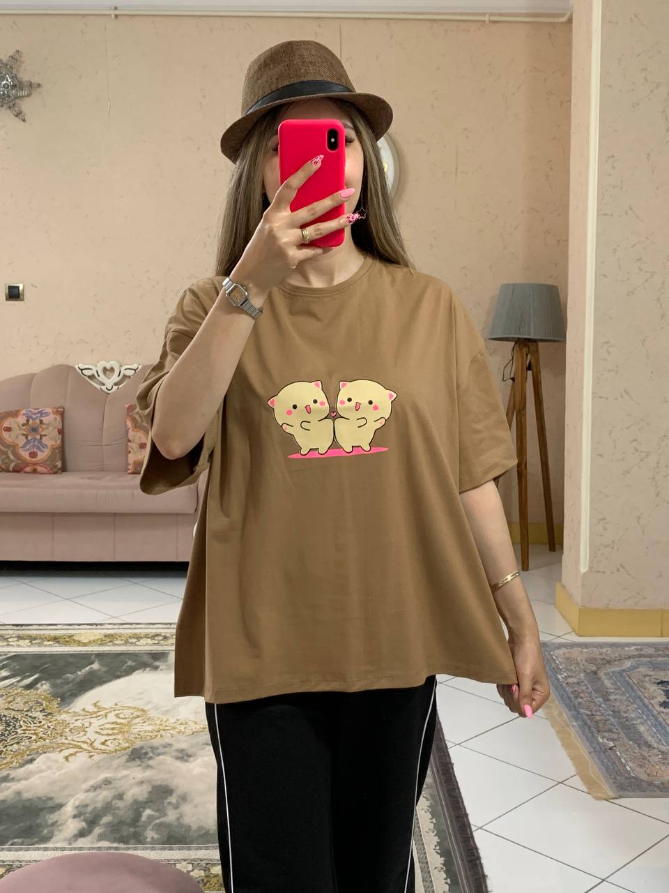 -5909072893134884584_121 تیشرت باکسی گربه عاشق-کد1027 - Image 1