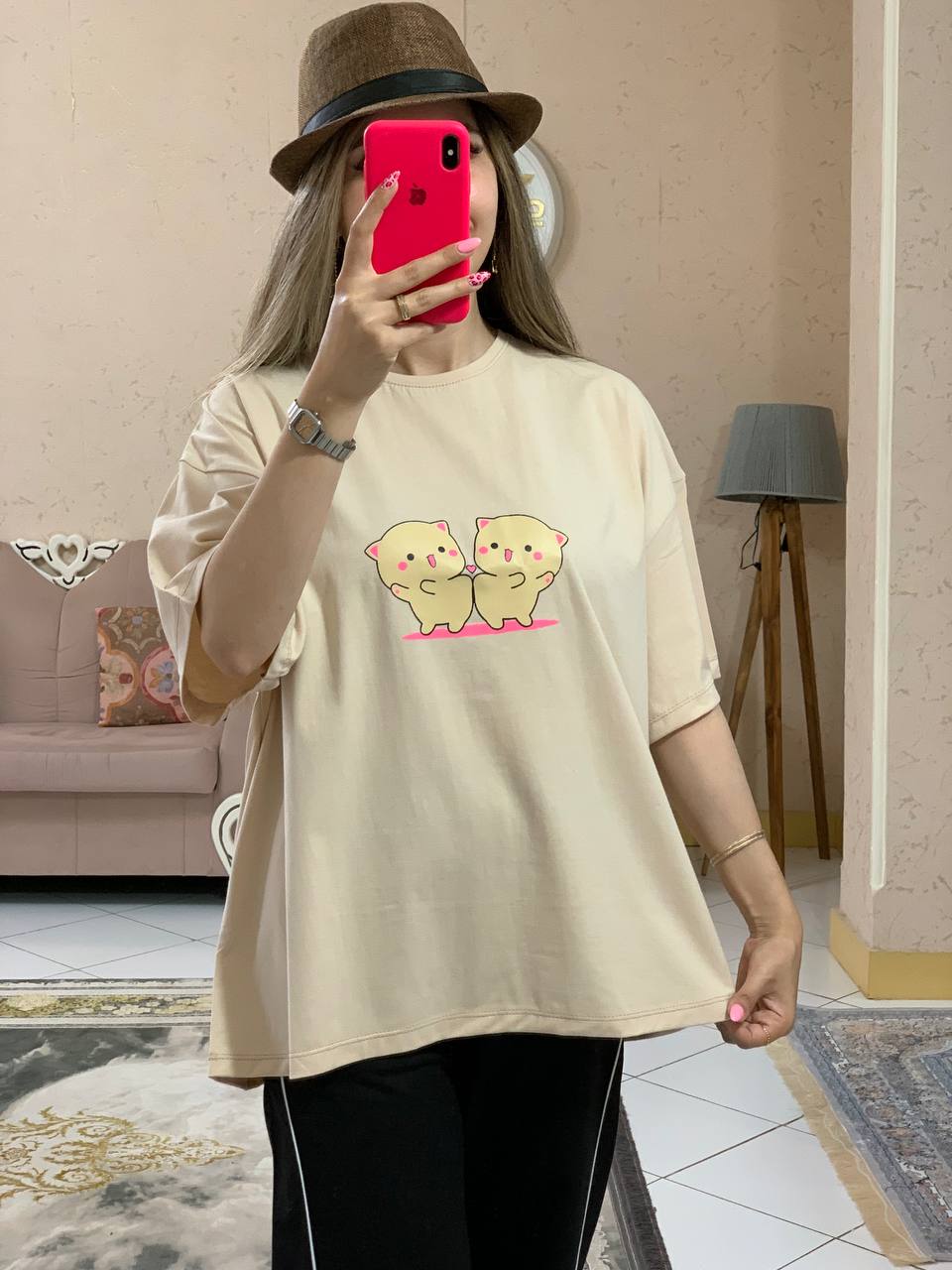 -5909072893134884589_121 تیشرت باکسی گربه عاشق-کد1027 - Image 5