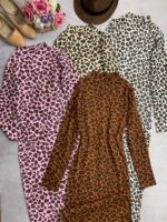 پیراهن ماکسی یقه ایستاده آستین بلند پلنگی_کد1047 - Image 6