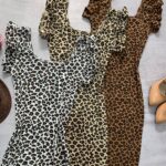 پیراهن پلنگی یقه خشتی آستین فرشته کد1058