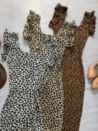 پیراهن پلنگی یقه خشتی آستین فرشته کد1058