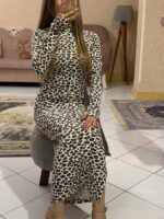 پیراهن ماکسی یقه اسکی آستین فینگری پلنگی_کد1063 - Image 3