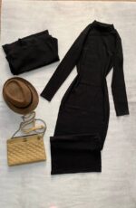 ماکسی یقه ایستاده مشکی-کد1070 - Image 4