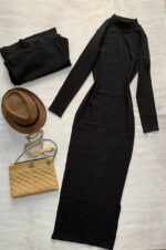 ماکسی یقه ایستاده مشکی-کد1070 - Image 3