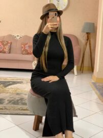 ماکسی یقه ایستاده مشکی-کد1070