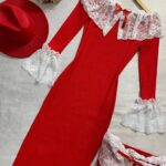 ماکسی قرمز یقه و آستین دانتل_کد1079