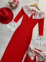 ماکسی قرمز یقه و آستین دانتل_کد1079