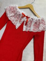 ماکسی قرمز یقه و آستین دانتل_کد1079 - Image 2