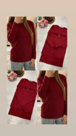 بلوز یقه گرد زرشکی -کد1088