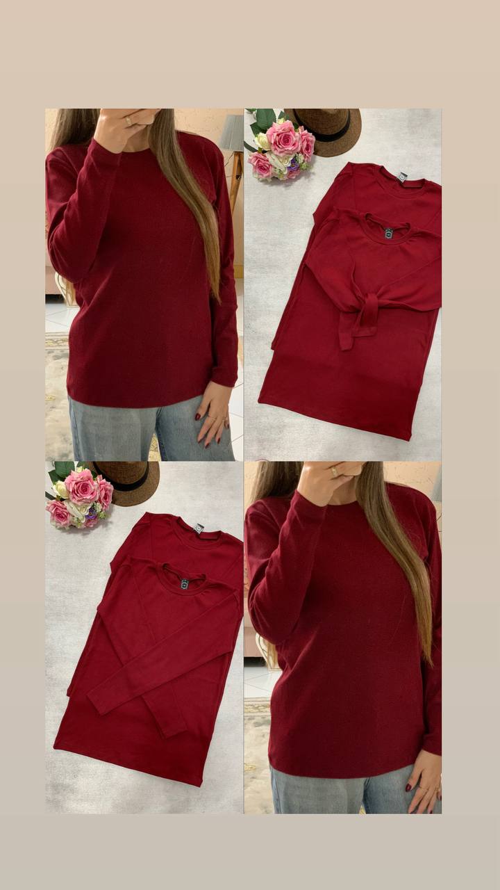 -5900268721282943756_121 بلوز یقه گرد زرشکی -کد1088 - Image 1